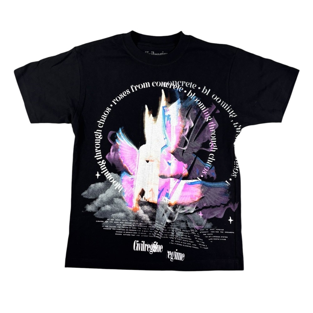 Civil Regime Blooming Through Chaos Graphic T-Shirt Mens Small Black Dove Rose